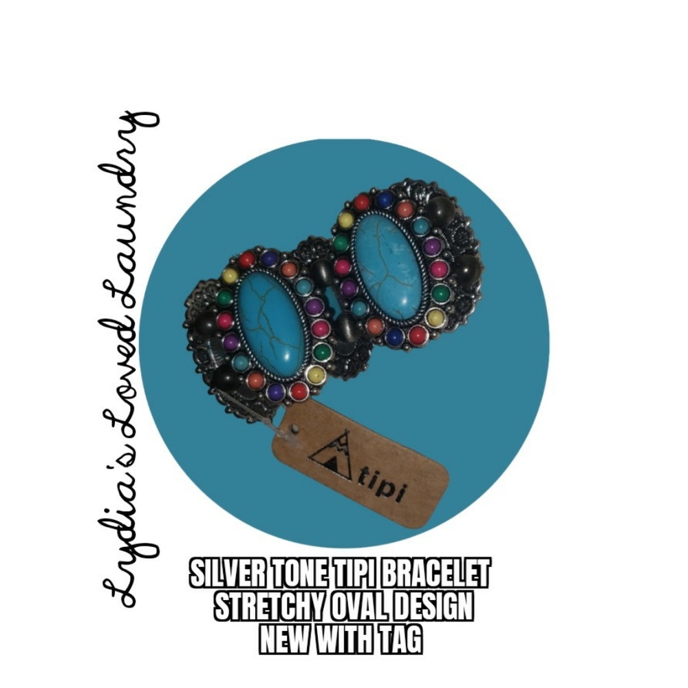 💥 5/$10 Tipi Bracelet NWT Silver Tone Stretchy With Oval Beaded Design New